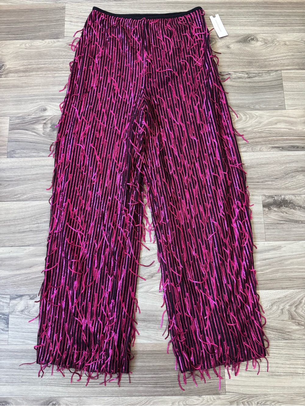 NWT Anthropologie Maeve Fringed Sequined Wide Leg Pants in Plum Sequin Size 4